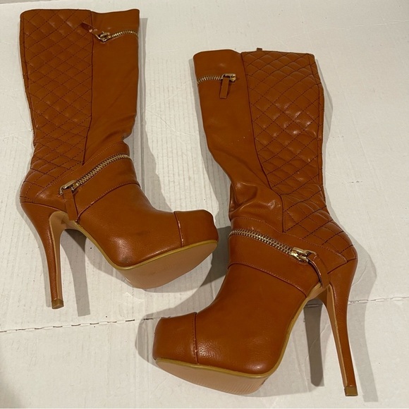 Women’s Natural Breeze Brown Platform Quilt Over Knee Heel Boots Size 7 US! - Picture 6 of 7